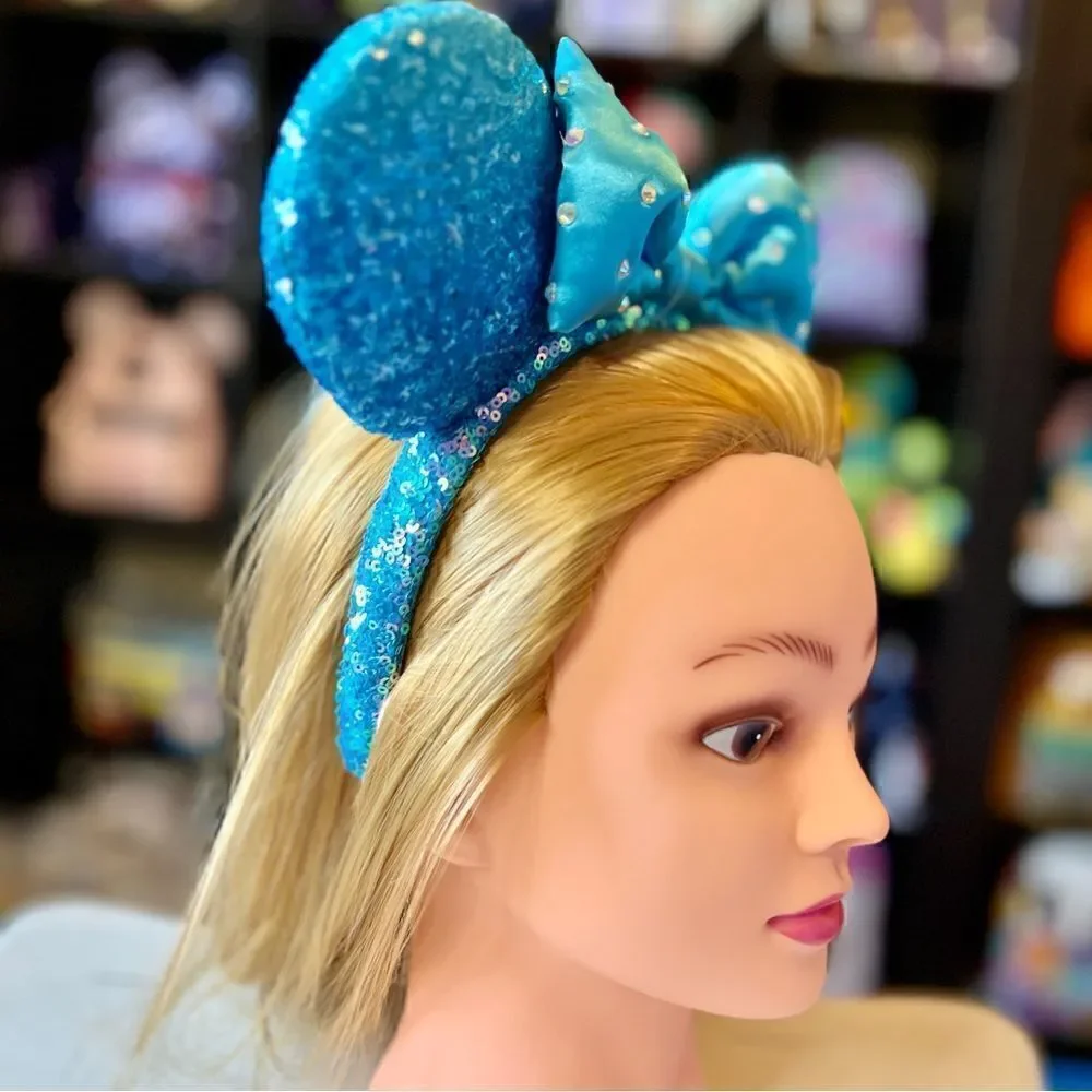 Minnie Mouse Sequin Ears Headband Aqua Blue Disney NWT